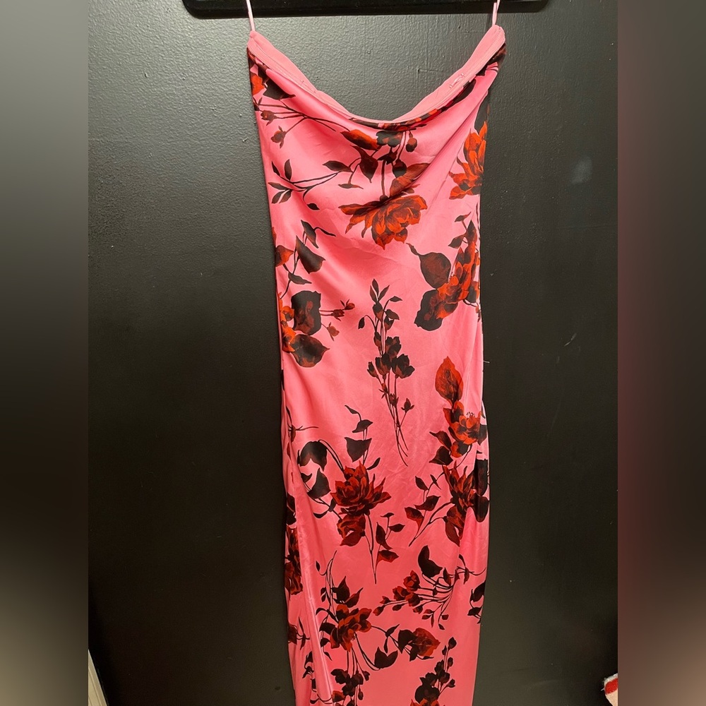 Chic Floral Pink and Red rose dress with slit